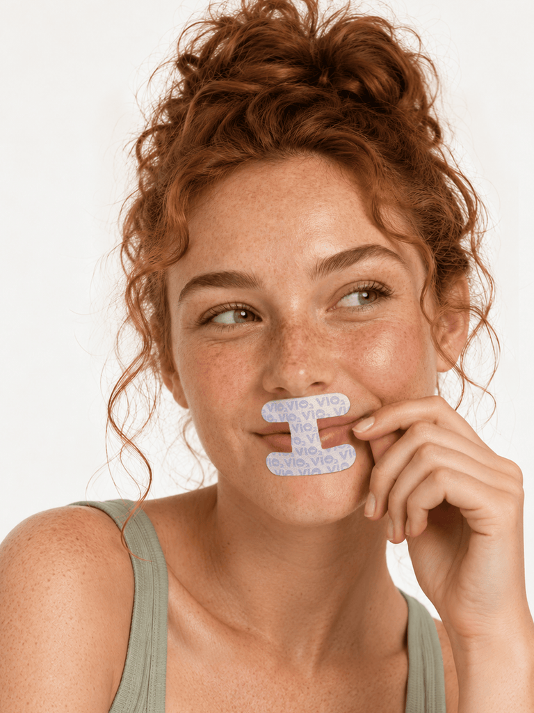 VIO2™ Skin+ Skincare-Infused Mouth Tape showing clear, skin-friendly adhesive strip designed for facial skincare and health.