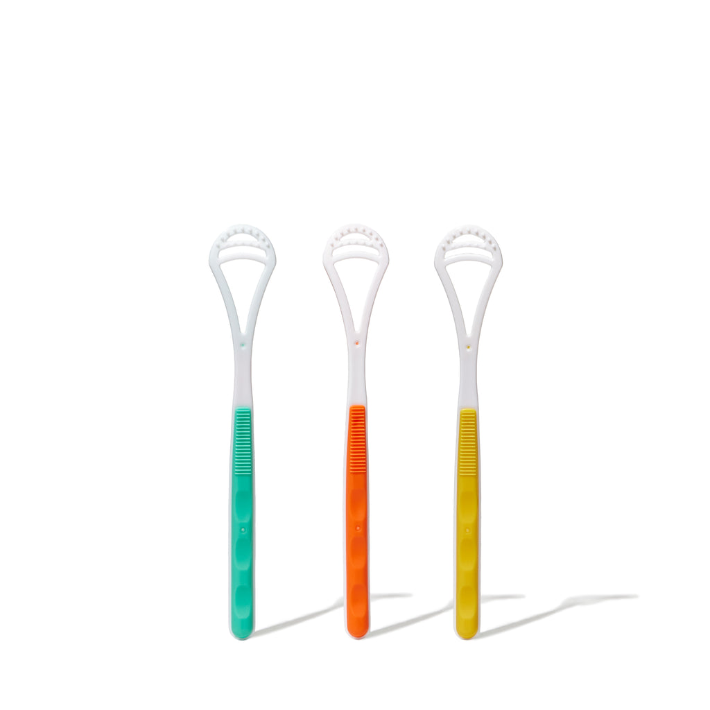 VIO2™ Tongue Scraper pack of 3 reusable, BPA-free, PFAS-free, latex-free tongue cleaning tools.