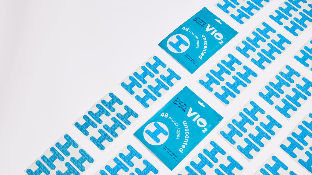 VIO2tape VIO2 Mouth Tape 6-Pack for health and sleep support, showing white mouth tape strips on a neutral background.